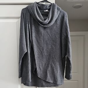 LuLaRoe Kristen Cowelneck Pullover Sweater Dark Gray Ribbed